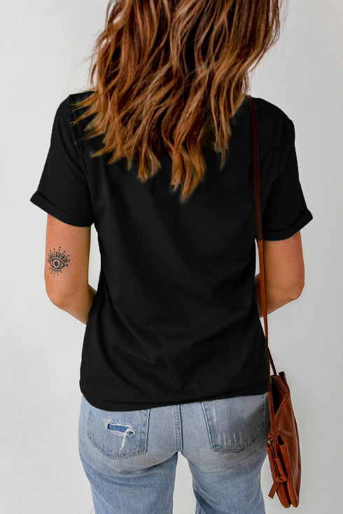 Black Boo Halloween Graphic Print Short Sleeve T Shirt